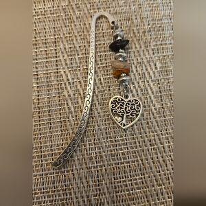 Artisanal Silver Metal Heart Tree with Semi Precious Stones Bookmark